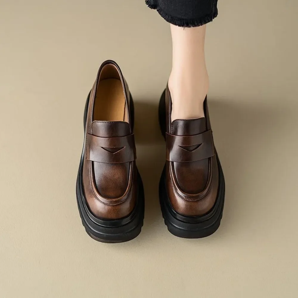 Dwarves Chunky Cowhide Penny Loafers Platform Lug Sole Slip On Preppy‎ Shoes 5